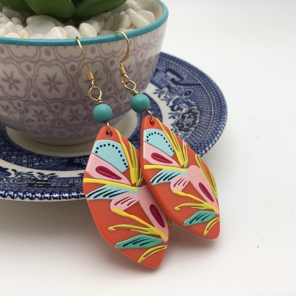 Turquoise Bead Tropical Drop Earrings, 2 Inch